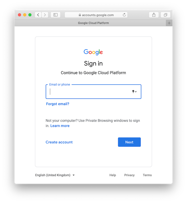 Google Cloud Platform - Sign in with your Google account