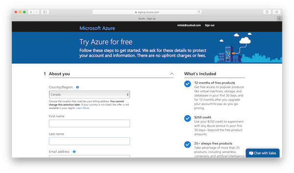 Microsoft Azure account - About you