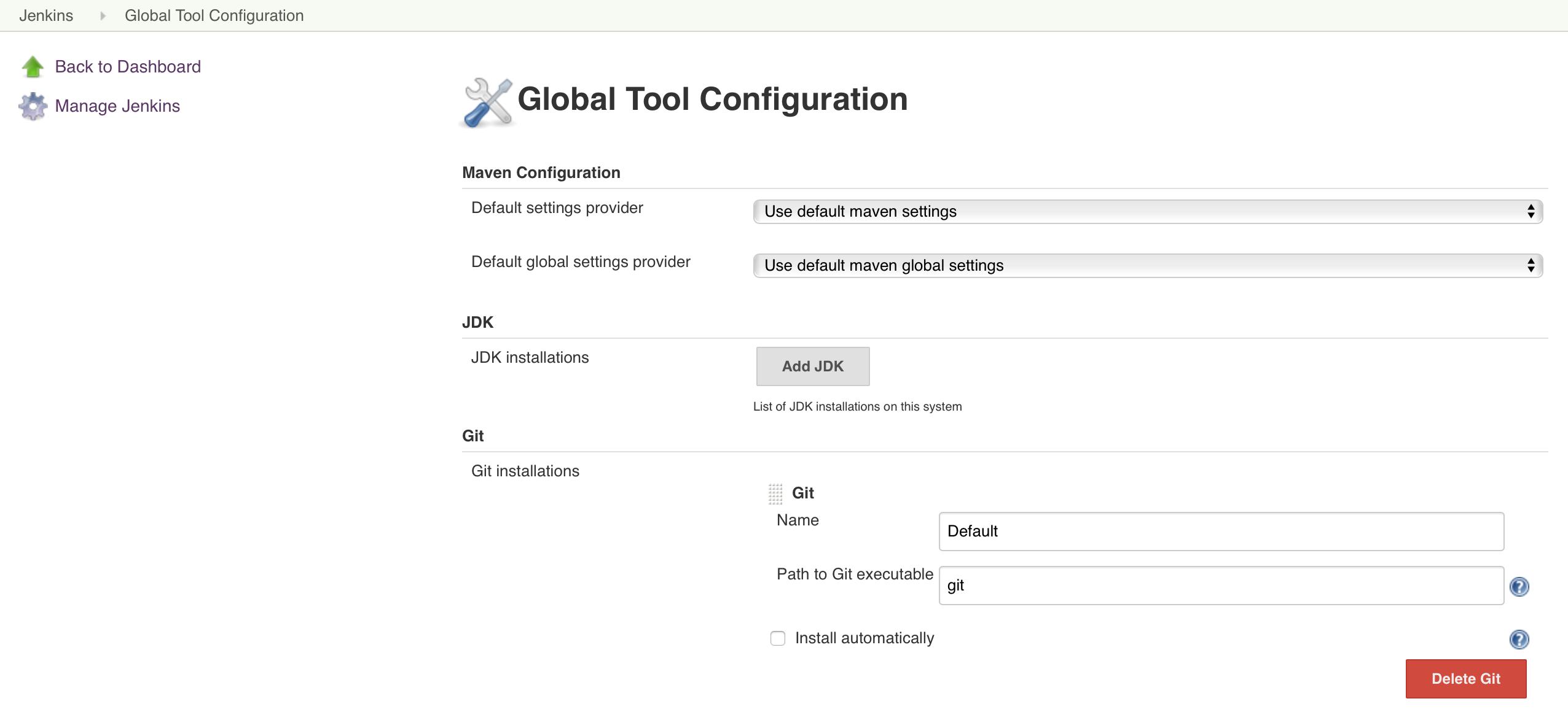 Manage Jenkins: Global Tool Configuration